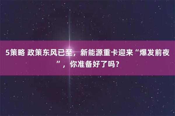 5策略 政策东风已至,新能源重卡迎来“爆发前夜”,你准备好了吗?